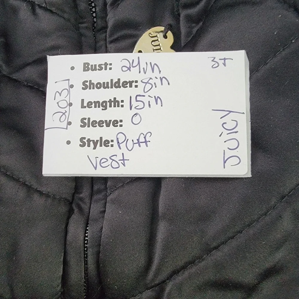 Juicy Couture Black W Gold Hardware‎ Hooded Puffer Vest Girls Size 3T fuax fur